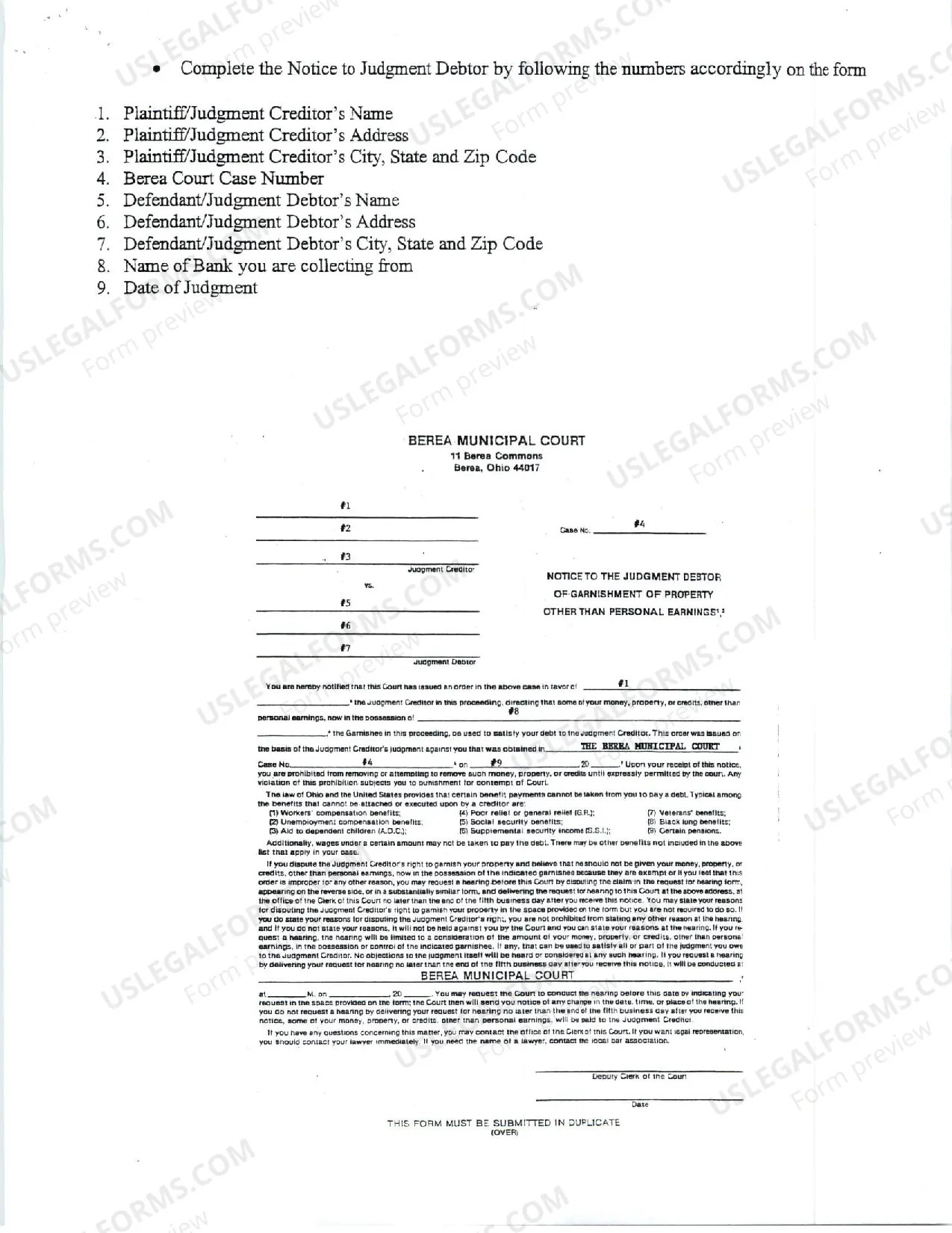 Preview Garnishment Information after Judgment