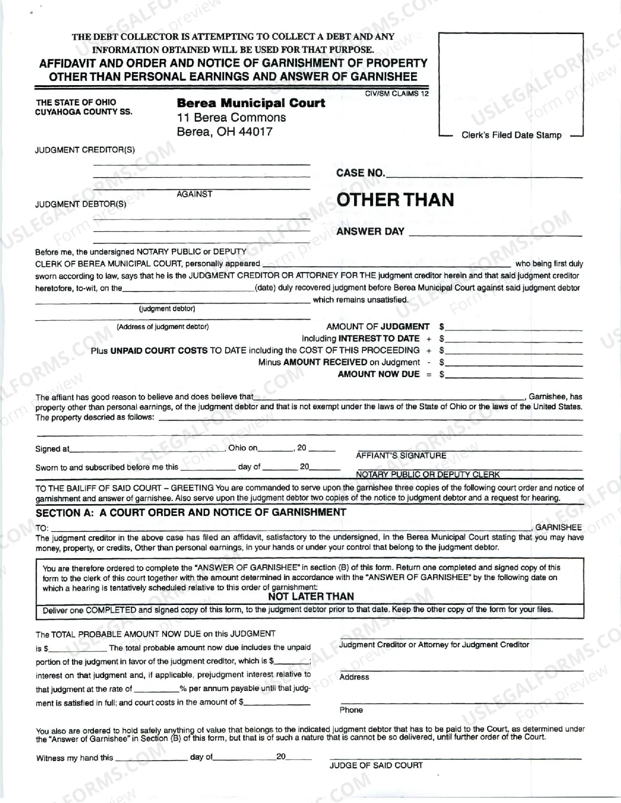 Preview Garnishment Information after Judgment