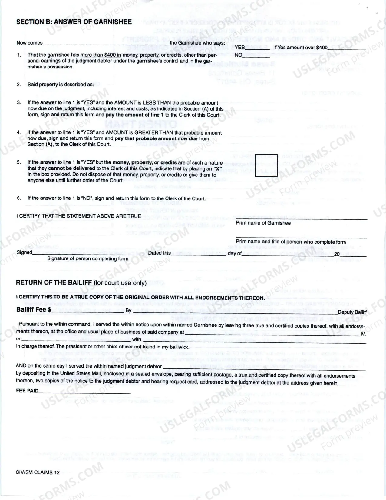 Preview Garnishment Information after Judgment