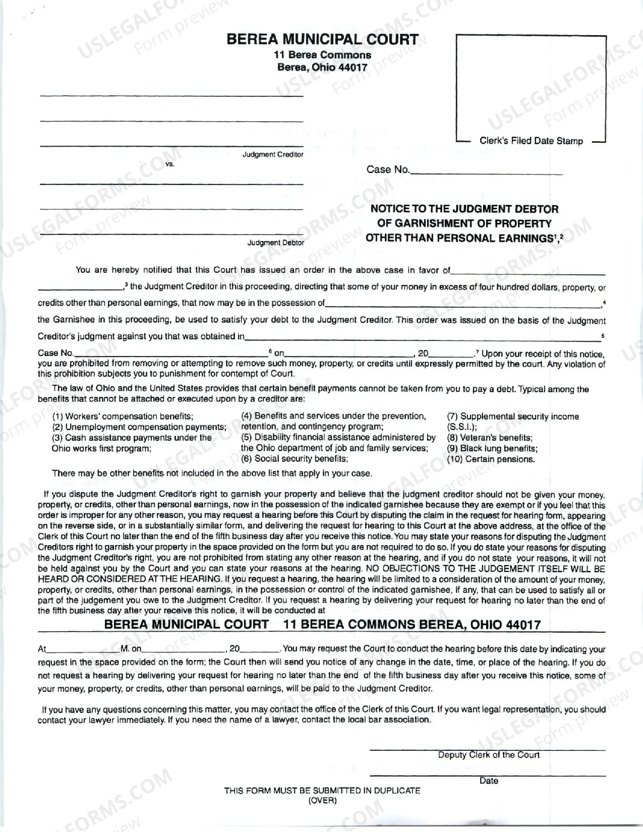 Preview Garnishment Information after Judgment
