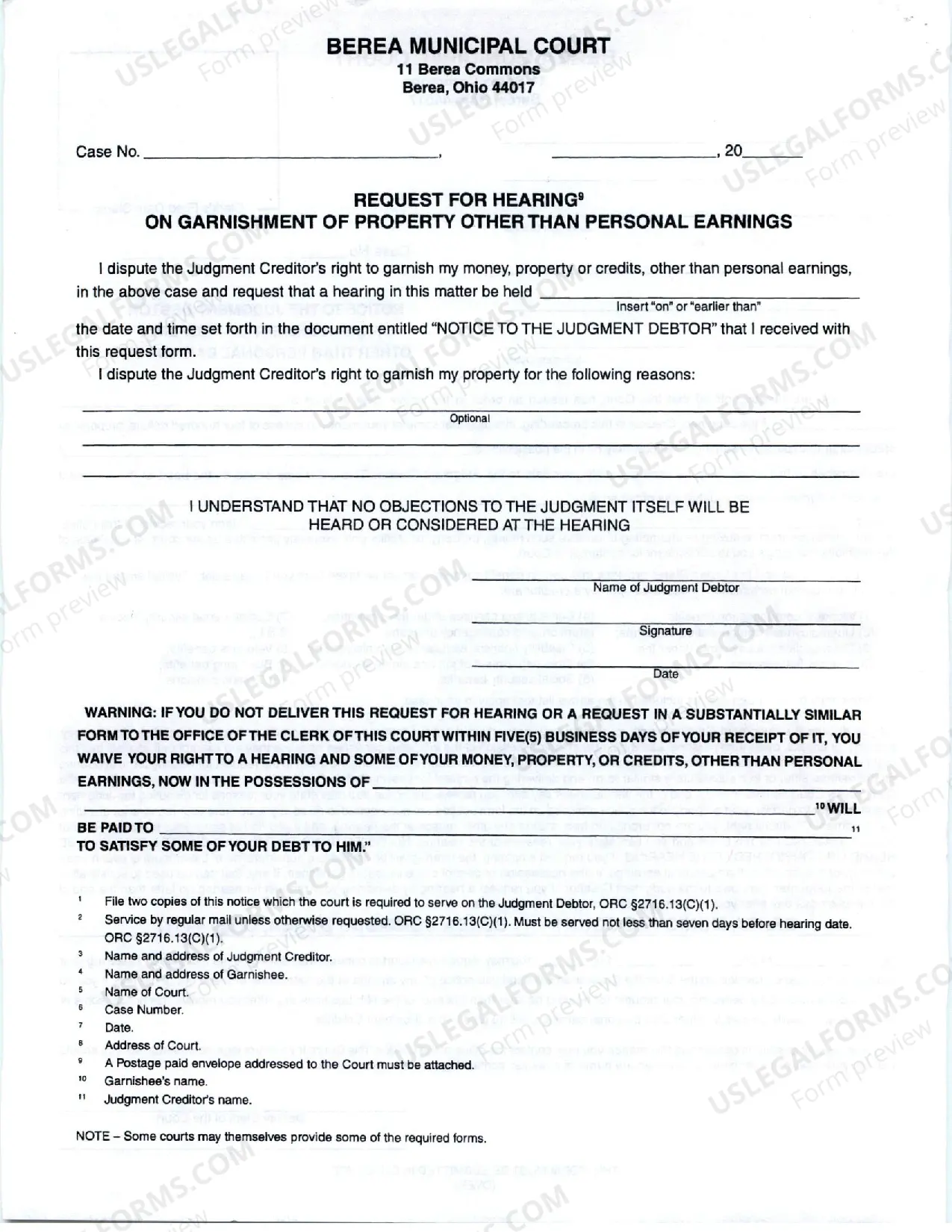 Preview Garnishment Information after Judgment