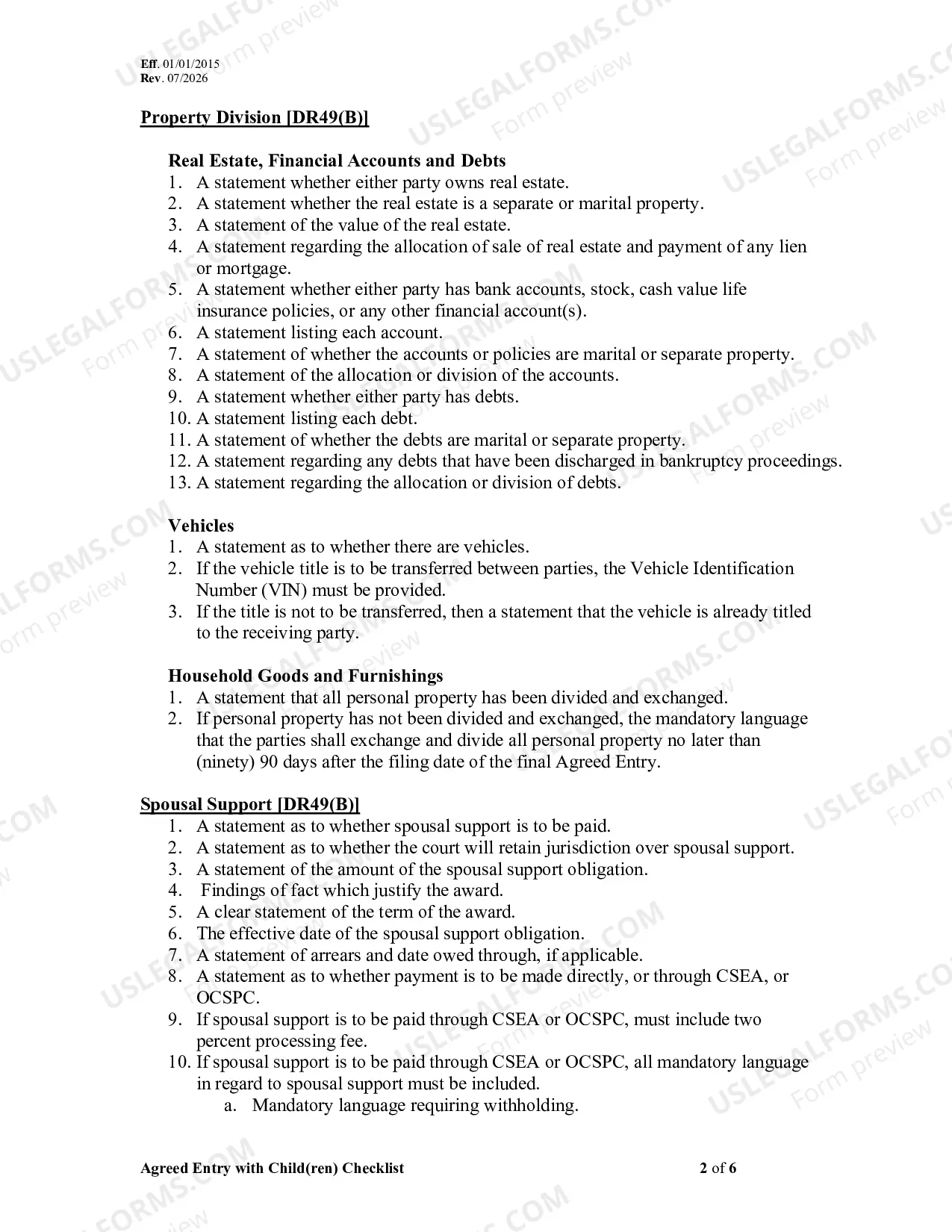 Preview Compliance Checklist For Agreed Entries