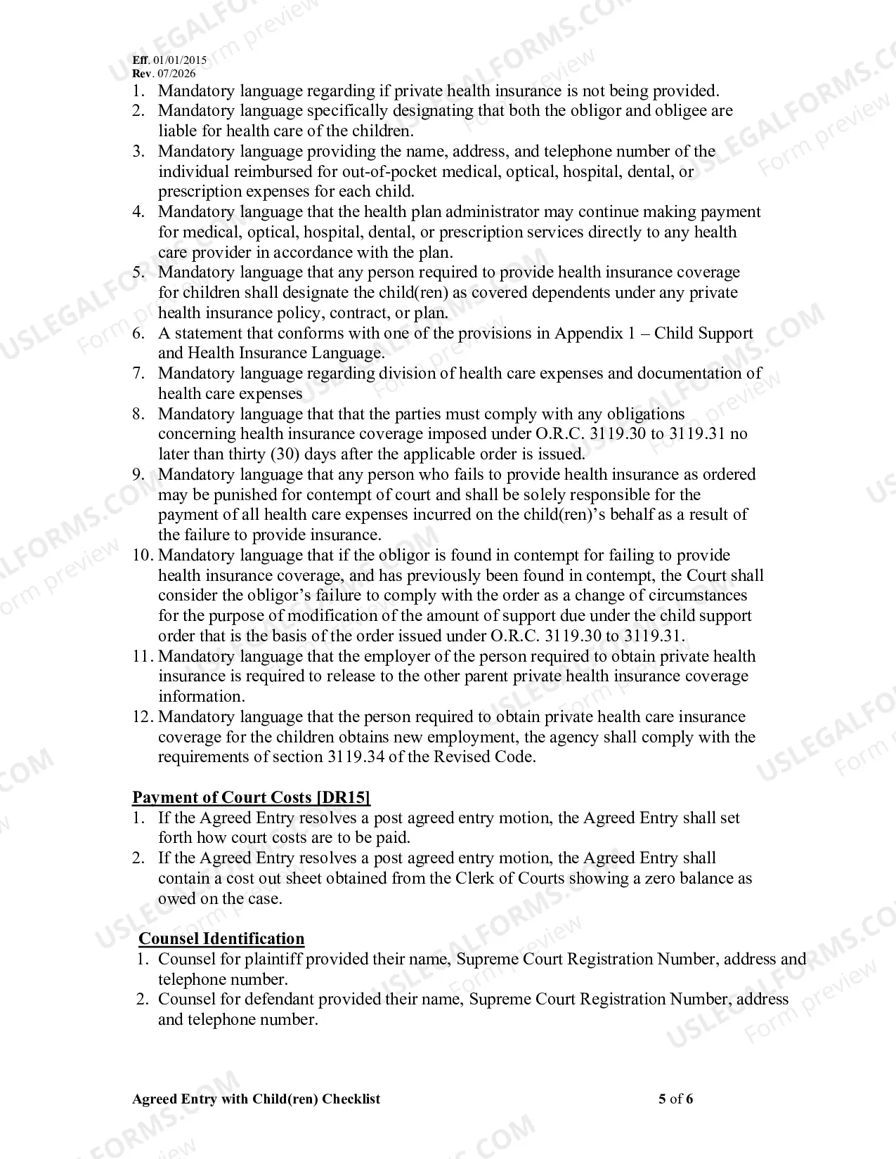 Preview Compliance Checklist For Agreed Entries