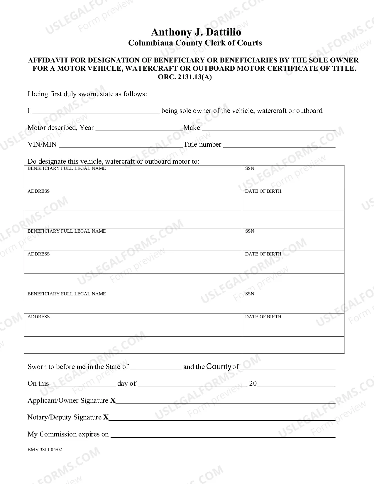 Preview ATV Or Off Highway Motorcycle Affidavit Of Ownership