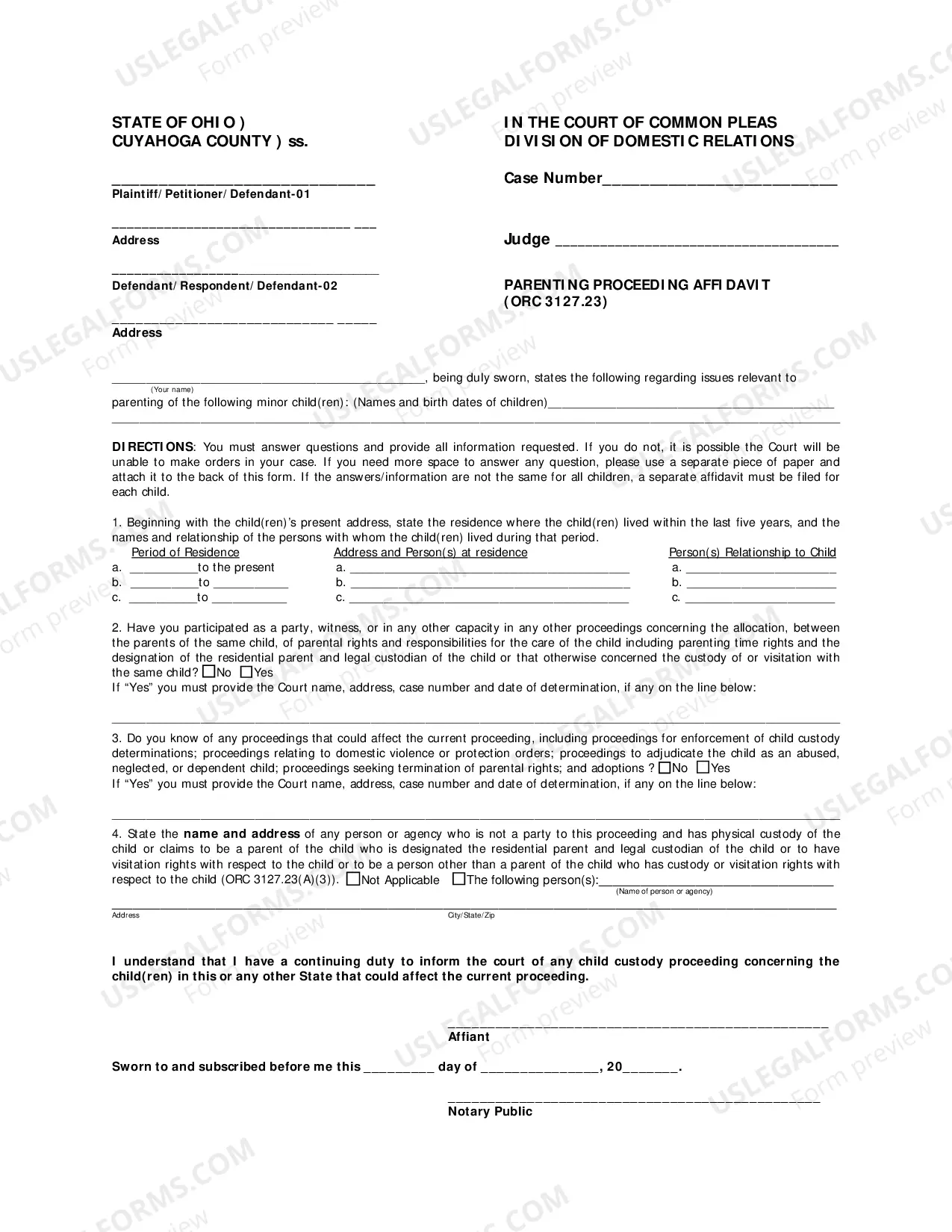 Preview The Parenting Proceeding Affidavit