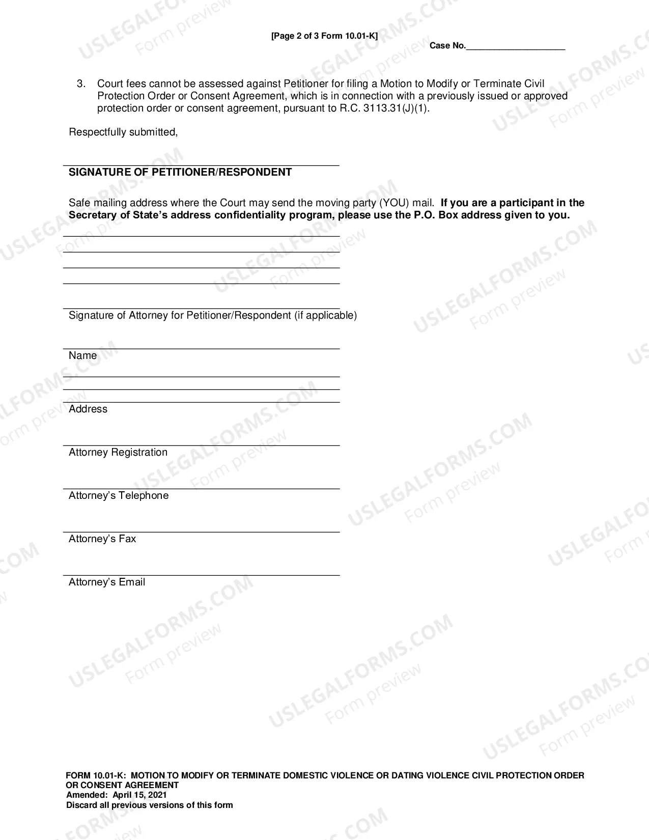 Preview Motion To Modify Or Terminate Domestic Violence Civil Protection Order Or Consent Agreement