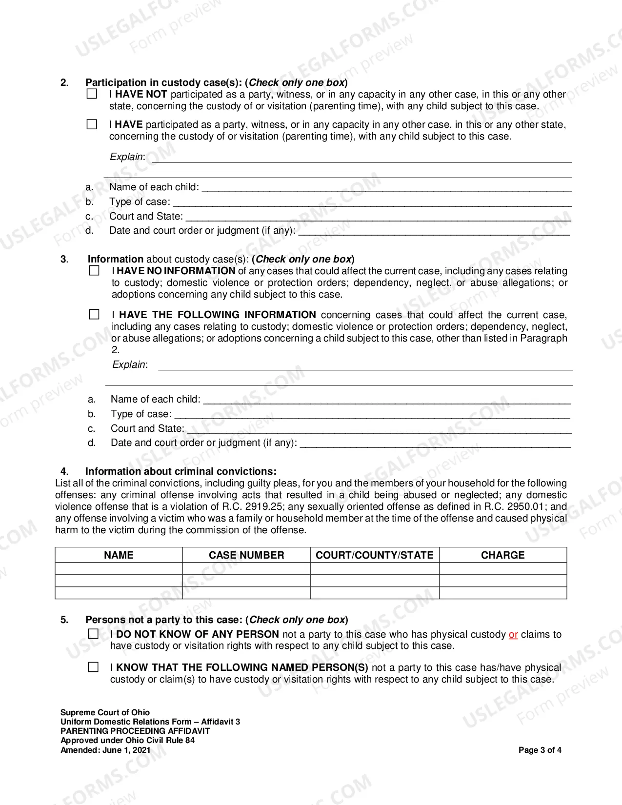 Preview Parenting Proceeding Affidavit