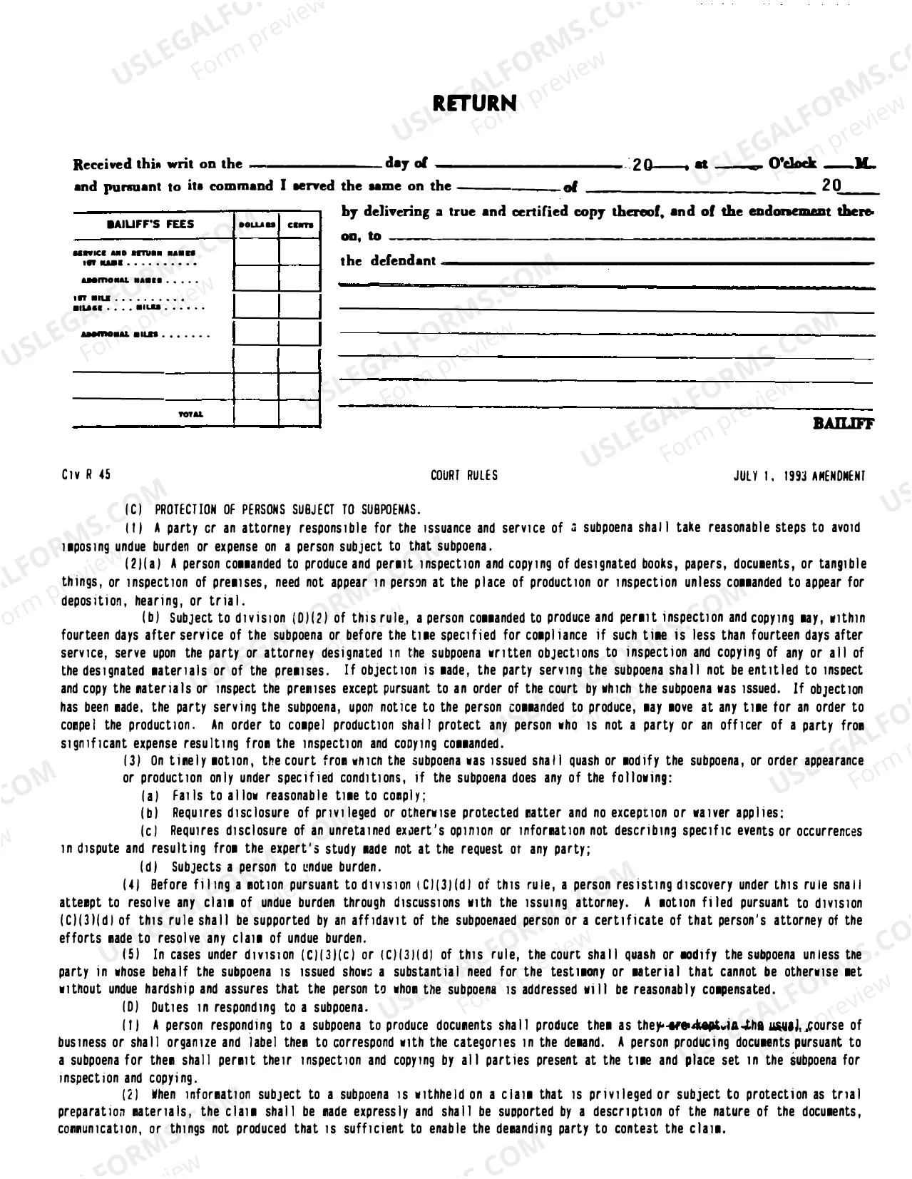 Preview Subpoena (Order To Appear)