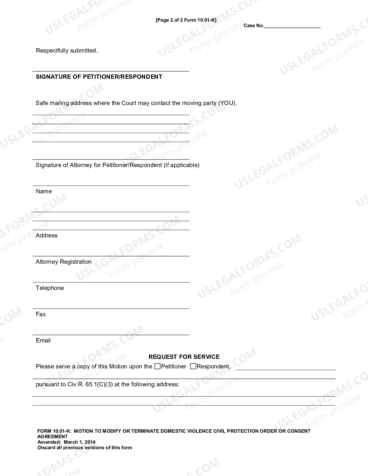 Preview Motion To Modify Extend Or Dismiss Civil Protection Order