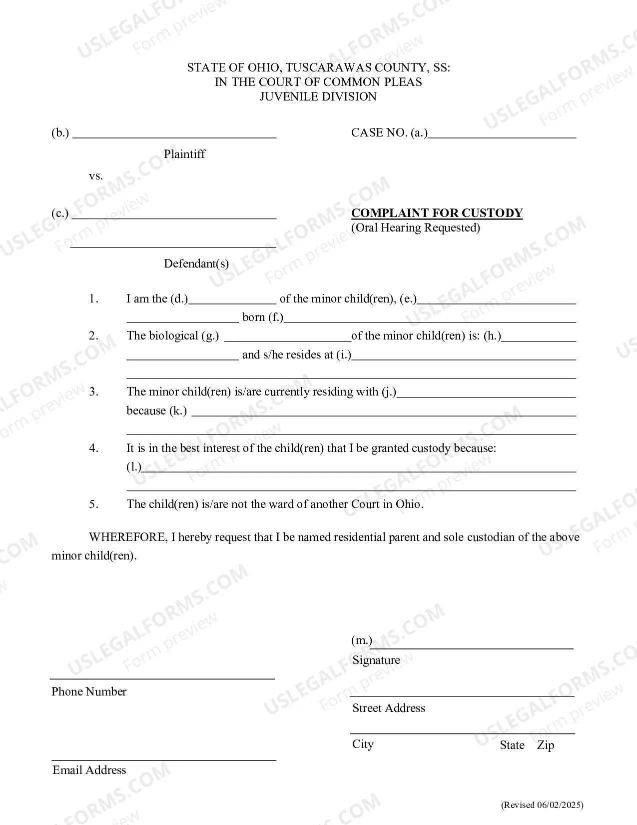 Preview Complaint For Custody