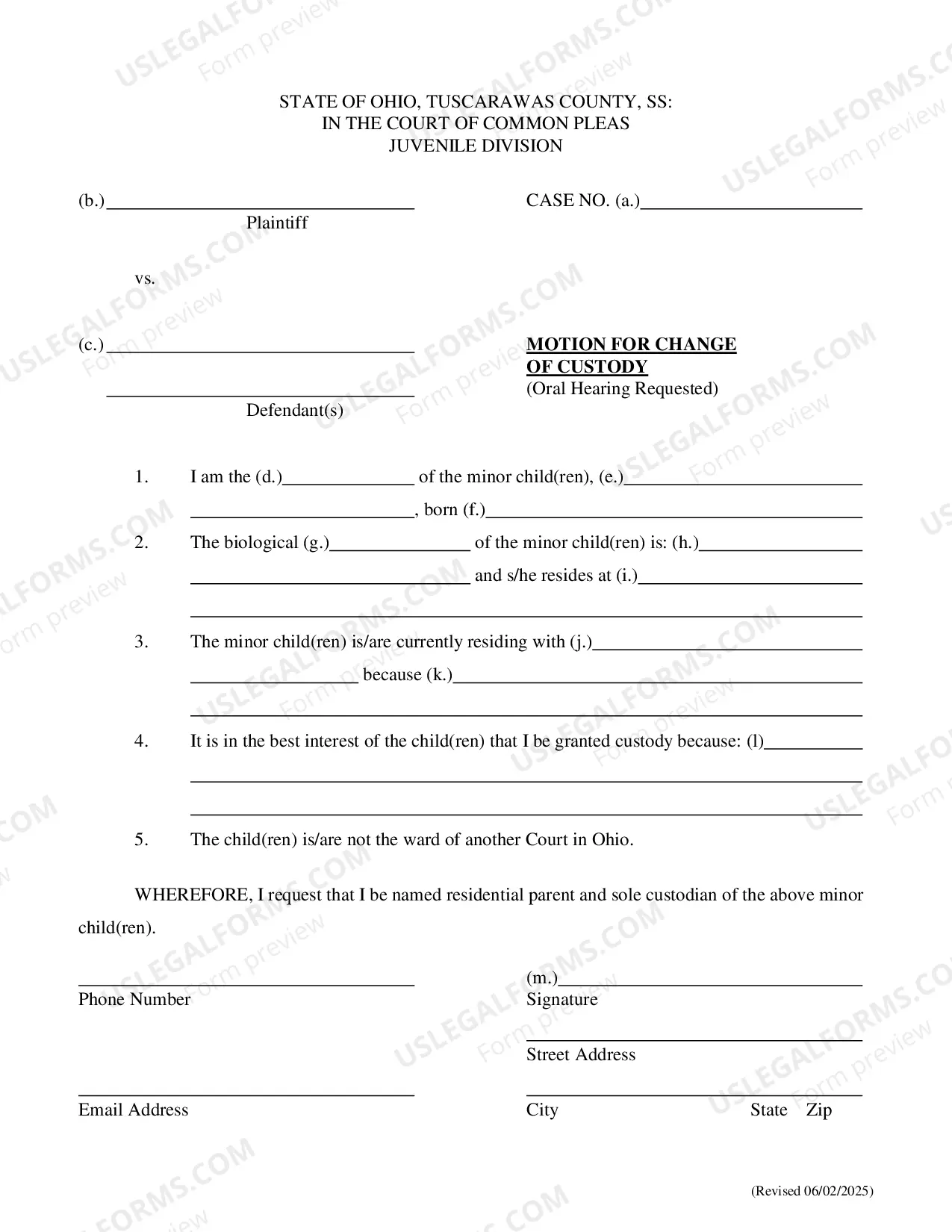 Preview Motion For Change Of Custody