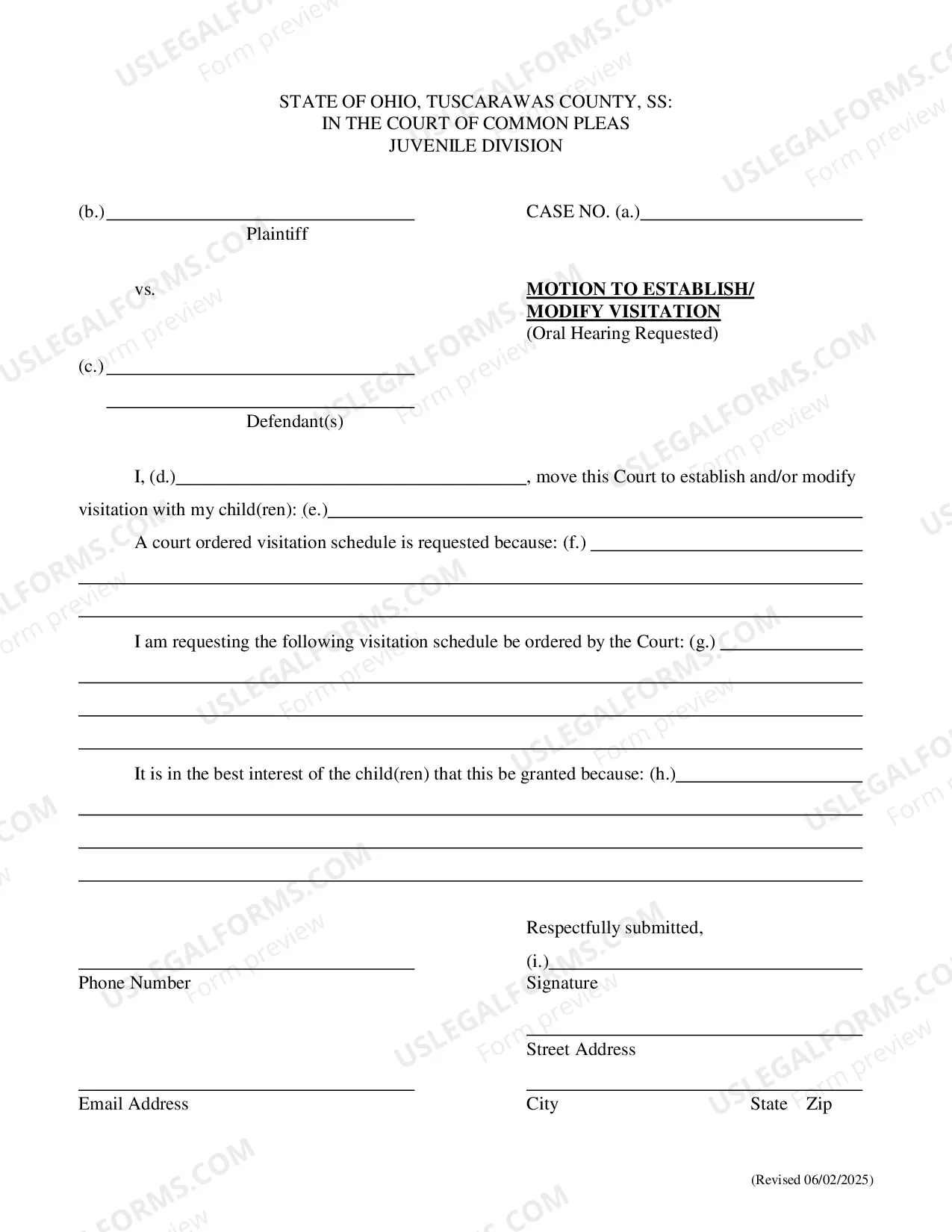 Preview Motion To Establish Modify Visitation