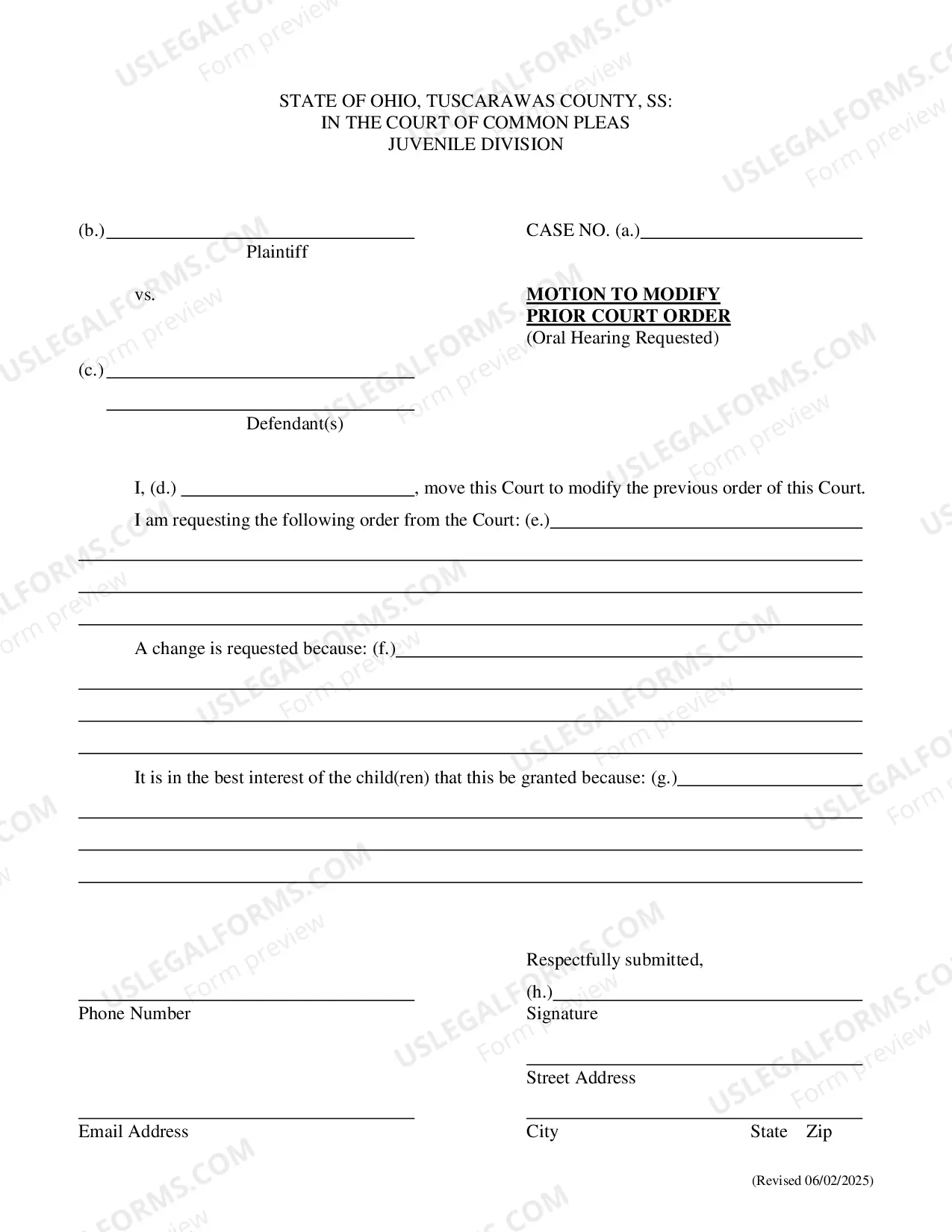 Preview Motion To Modify Prior Court Order
