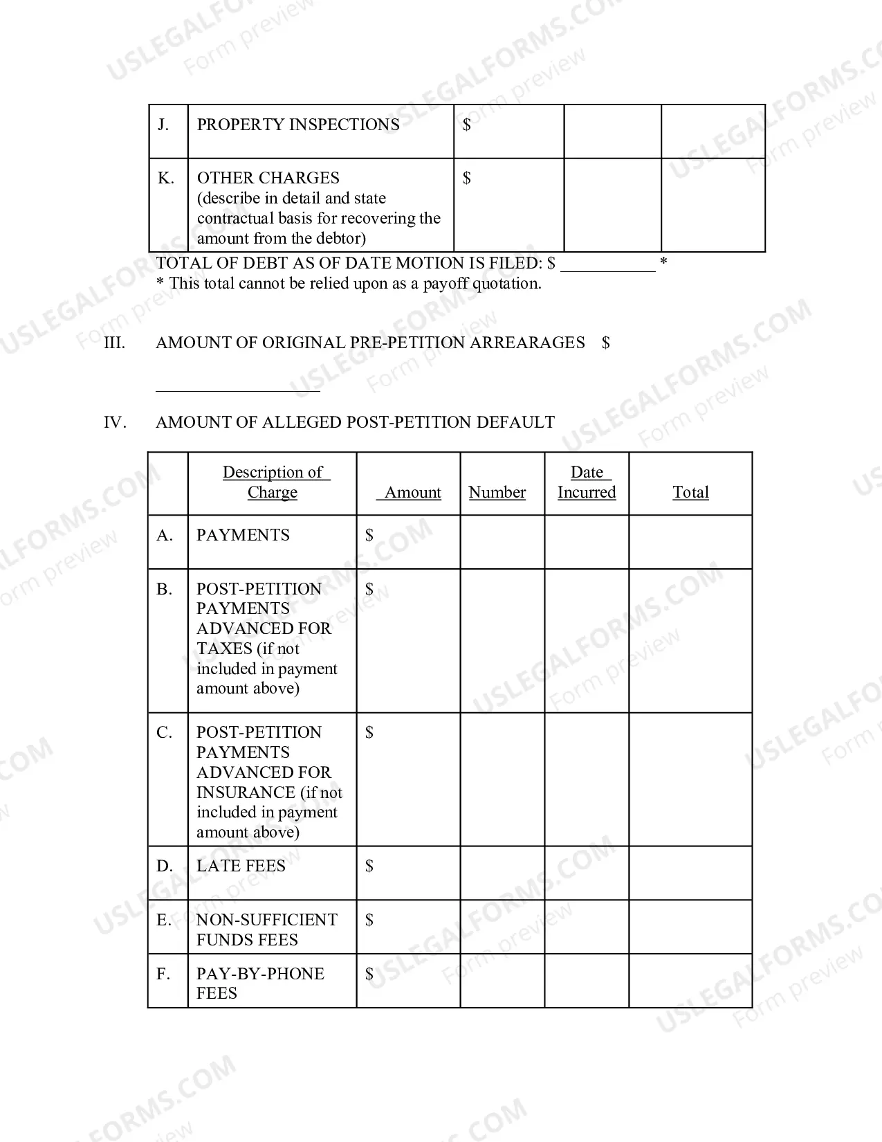 Preview Relief from Stay Adequate Protection Exhibit And Worksheet Chapter 13