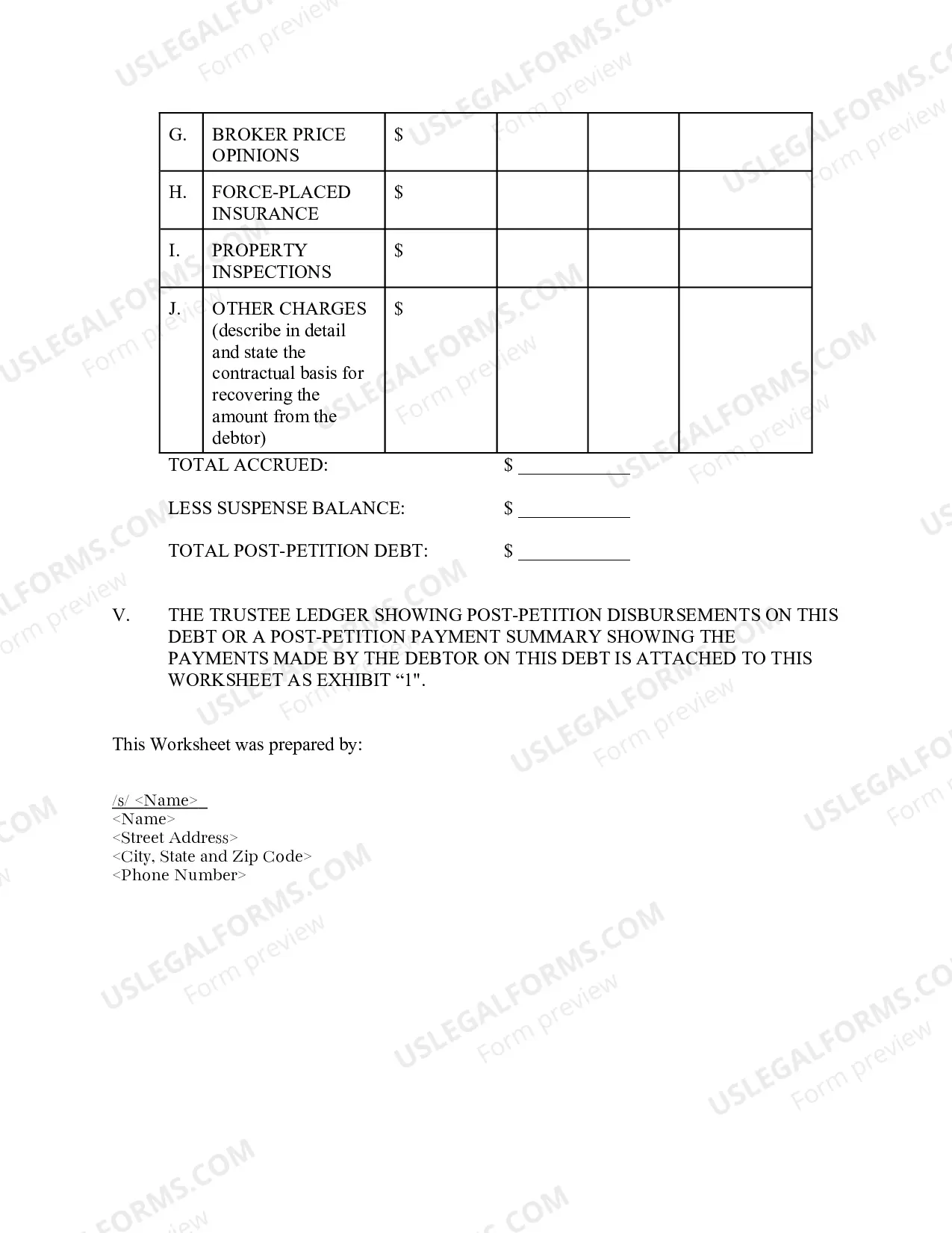 Preview Relief from Stay Adequate Protection Exhibit And Worksheet Chapter 13