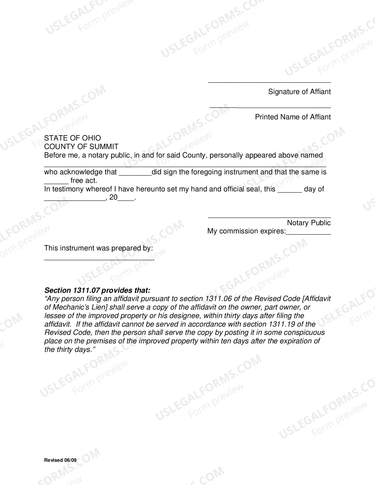 Preview Affidavit For Mechanics Lien