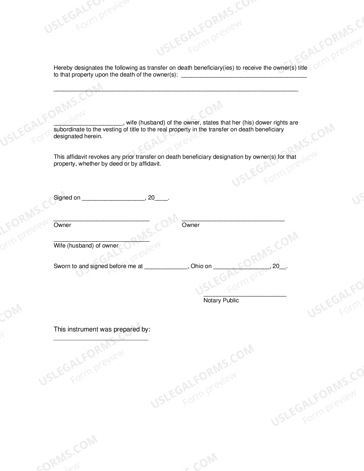 Preview Summit County Transfer On Death Designation Affidavit