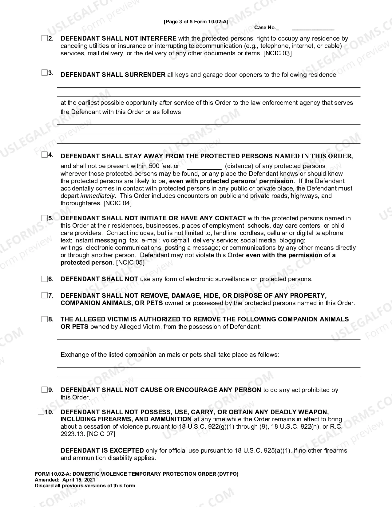 Preview Criminal Protection Order