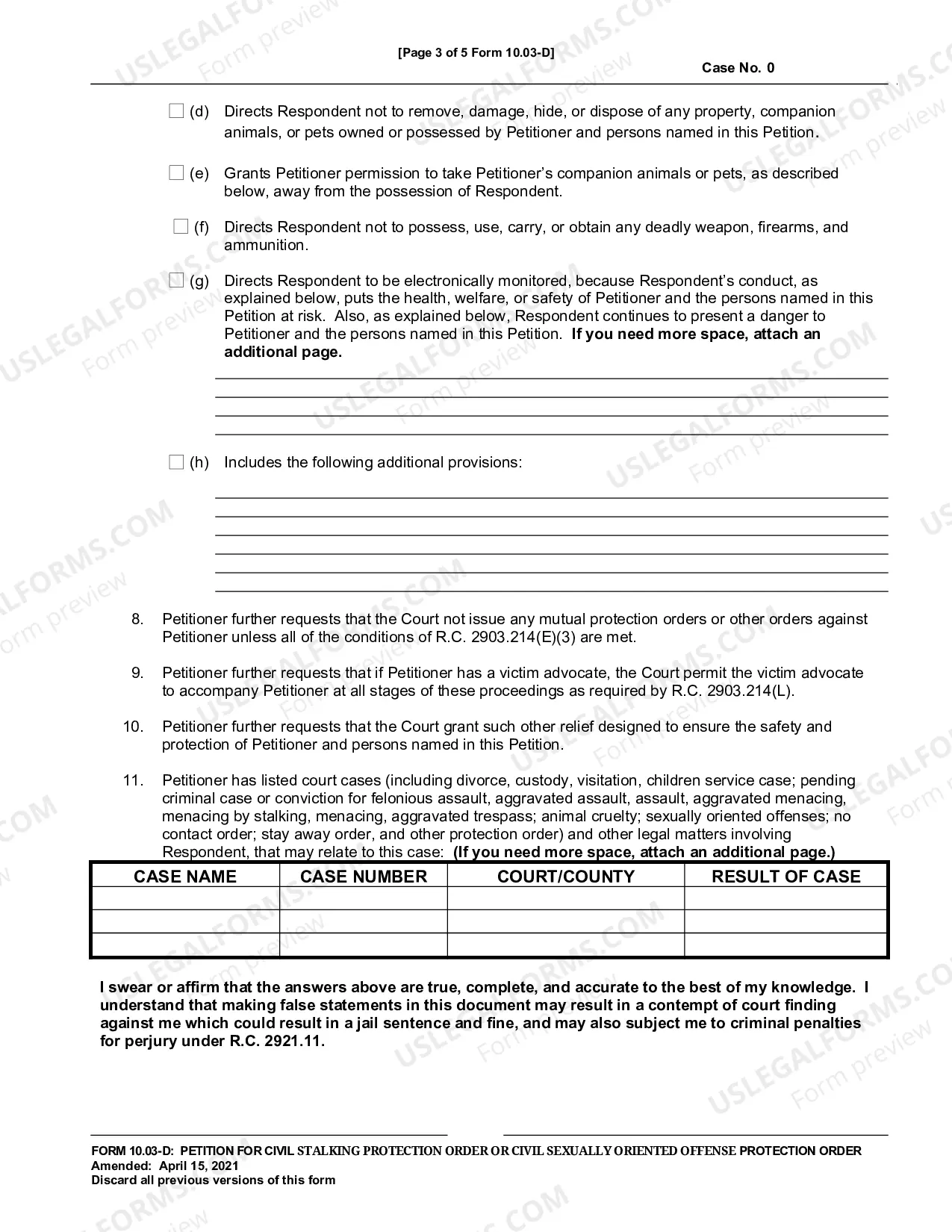 Preview Petition For Civil Stalking Order