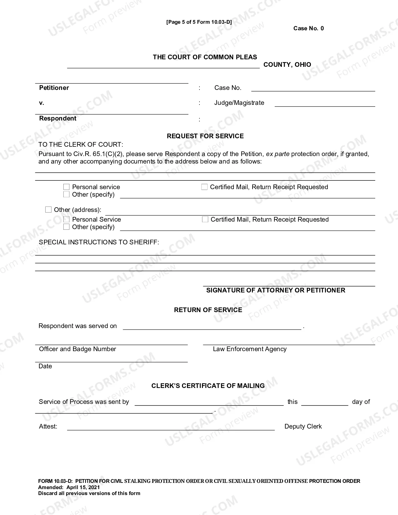 Preview Petition For Civil Stalking Order