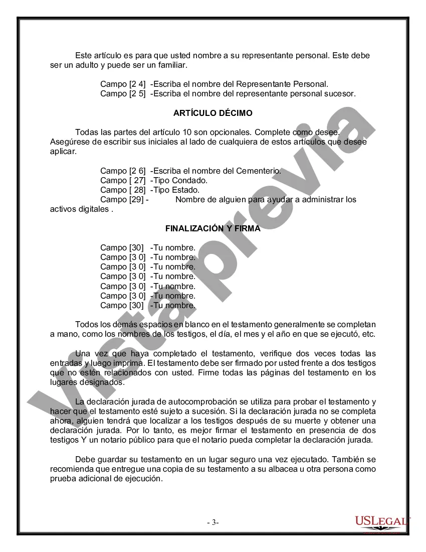 Preview Formulario de última voluntad y testamento legal para persona soltera sin hijos