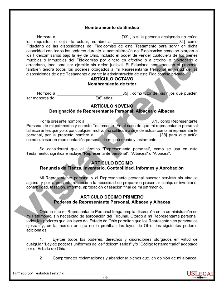 Preview Formulario Legal de Última Voluntad y Testamento para una Persona Soltera con Hijos Menores