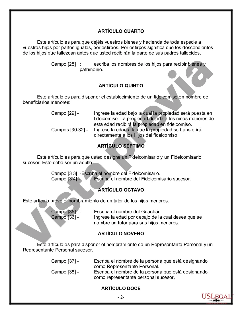 Preview Formulario Legal de Última Voluntad y Testamento para una Persona Soltera con Hijos Menores