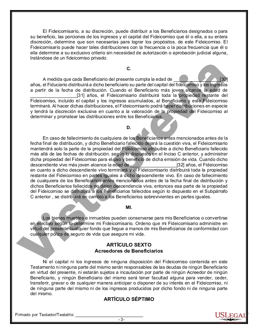 Preview Formulario Legal de Última Voluntad y Testamento para una Persona Soltera con Hijos Menores