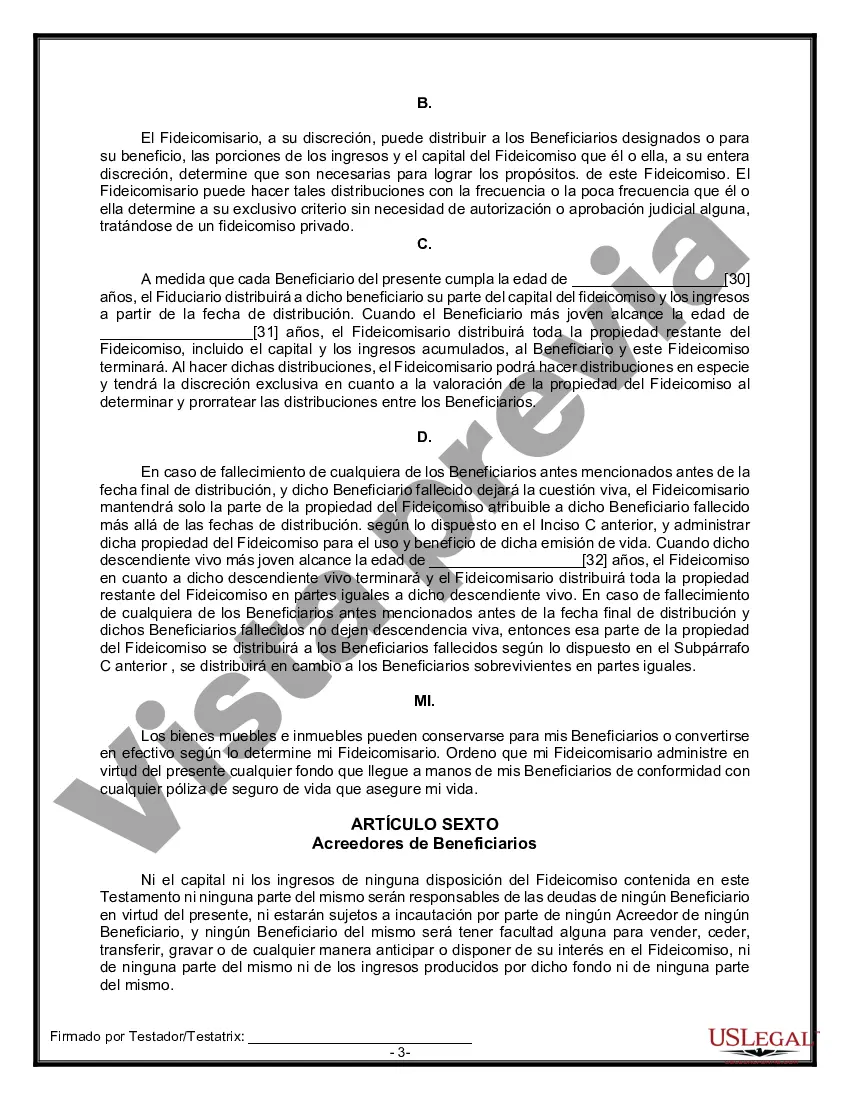 Preview Formulario Legal de Última Voluntad y Testamento para Persona Soltera con Hijos Adultos y Menores