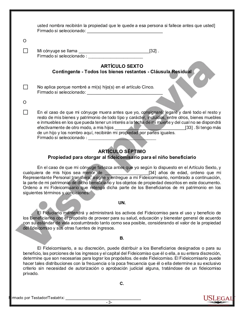 Preview Última voluntad y testamento legal para persona casada con hijos menores de edad de un matrimonio anterior