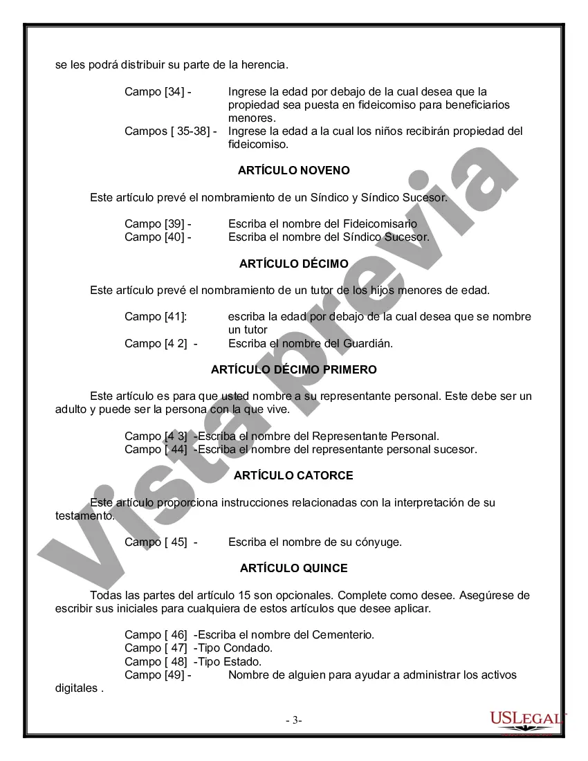 Preview Última voluntad y testamento legal para persona casada con hijos menores de edad de un matrimonio anterior