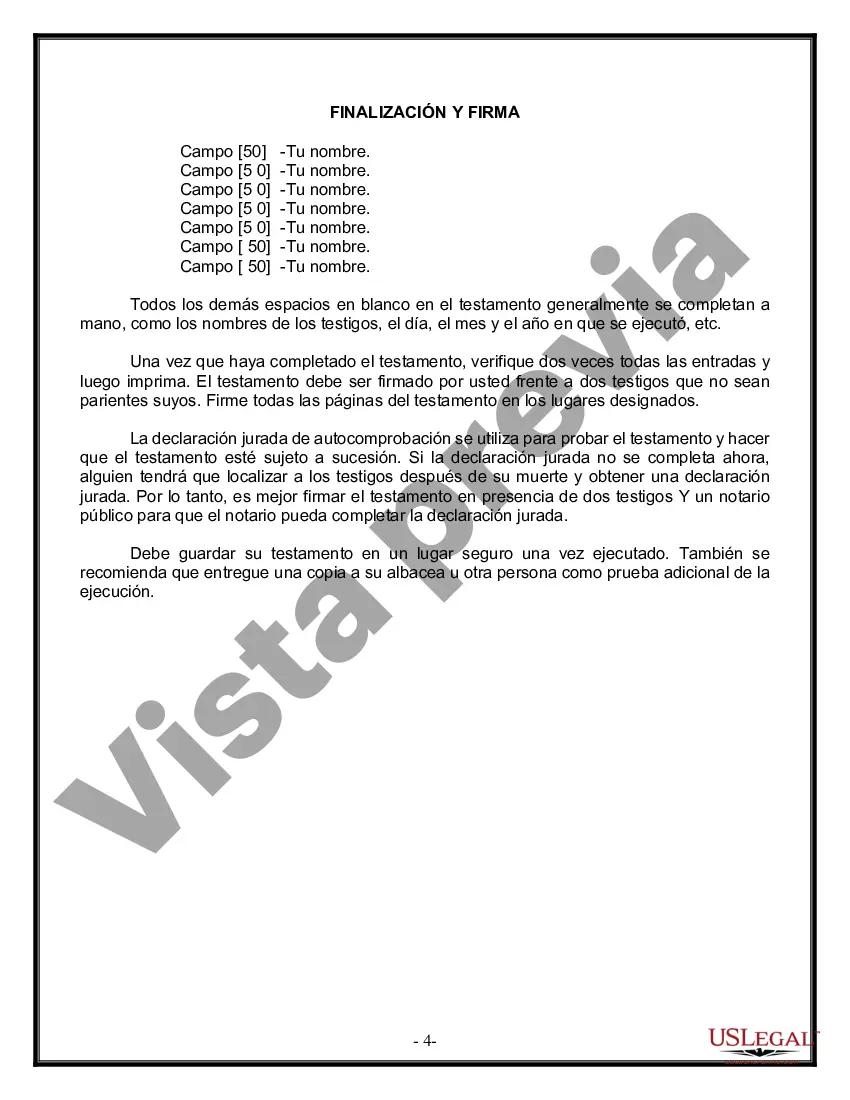 Preview Última voluntad y testamento legal para persona casada con hijos menores de edad de un matrimonio anterior