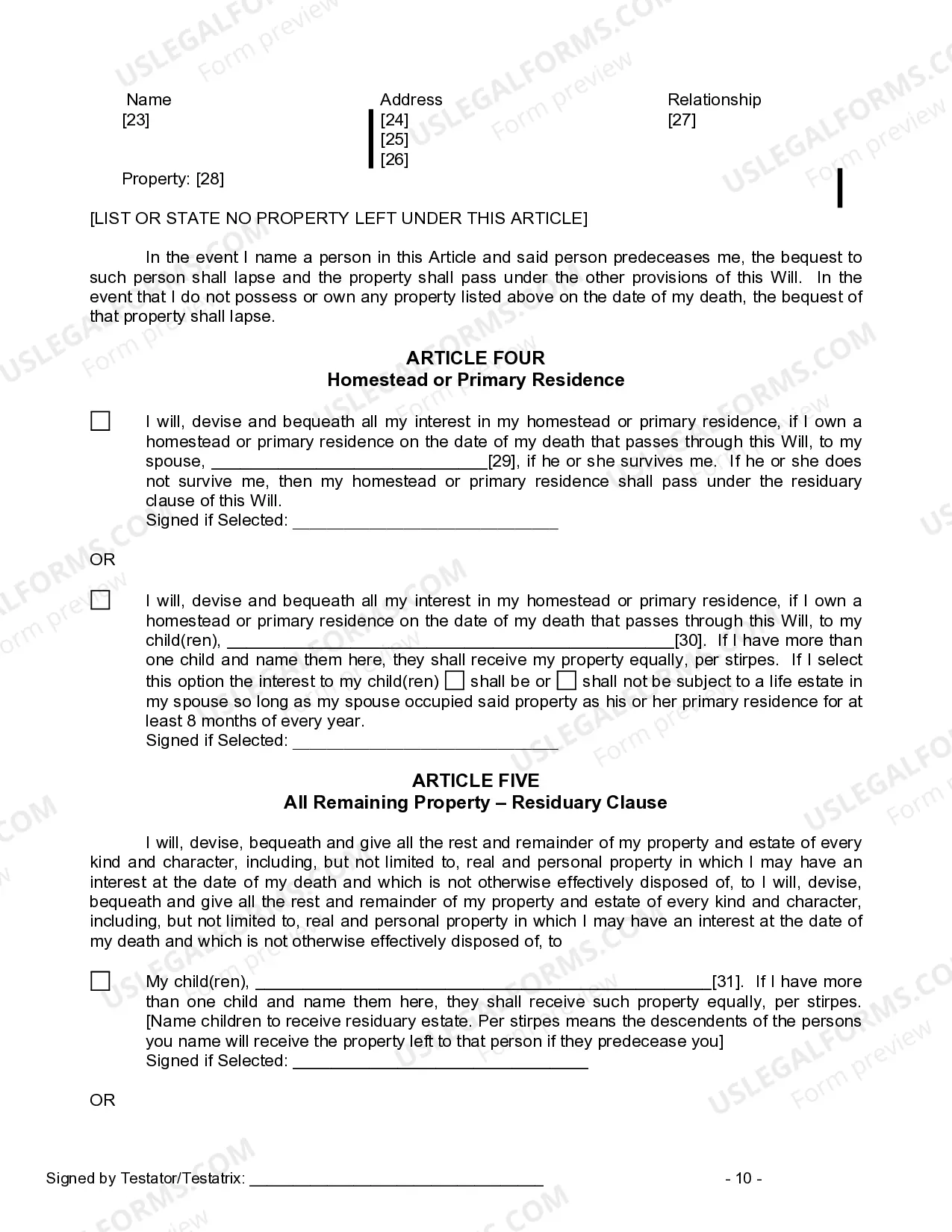 Preview Last Will and Testament for Married person with Minor Children from Prior Marriage