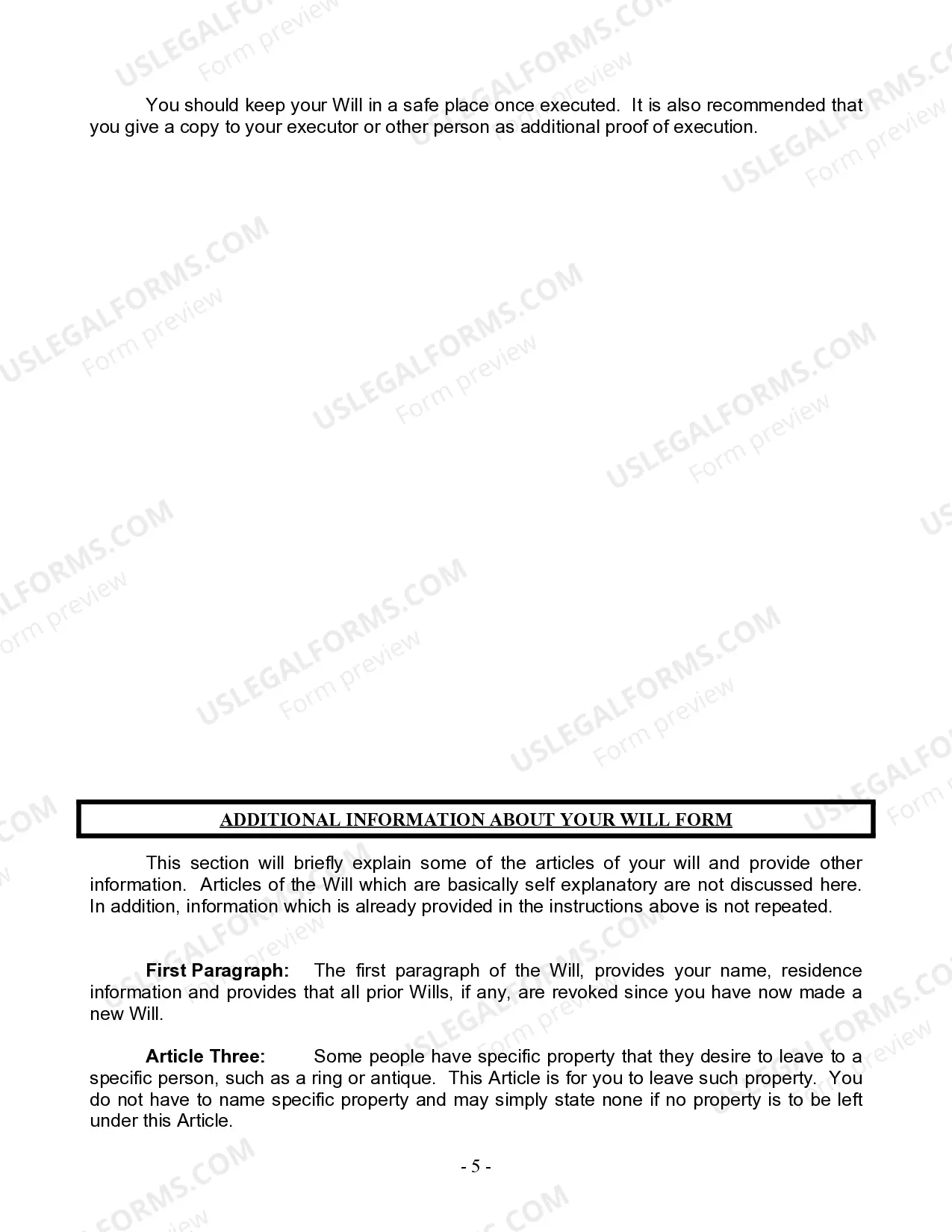 Preview Last Will and Testament for Married person with Minor Children from Prior Marriage