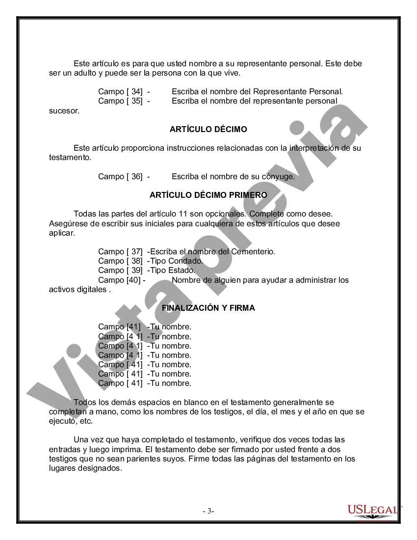 Preview Formulario de última voluntad y testamento legal para una persona casada con hijos adultos de un matrimonio anterior