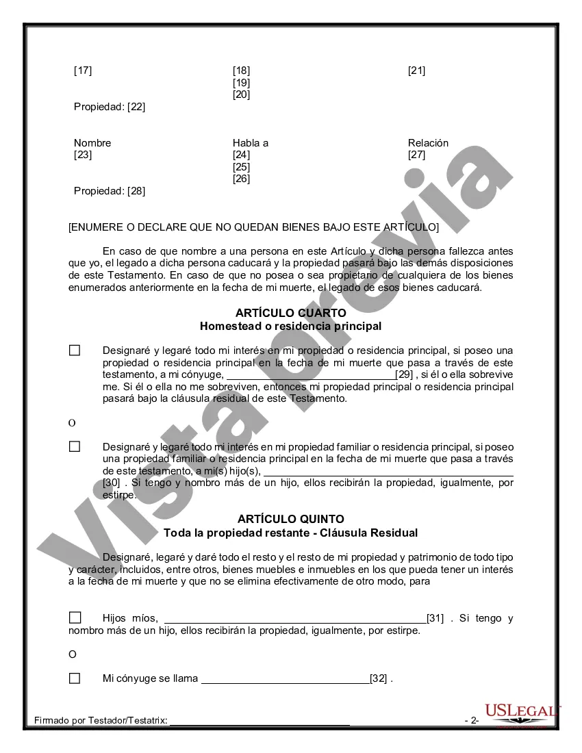 Preview Formulario de última voluntad y testamento legal para una persona casada con hijos adultos de un matrimonio anterior
