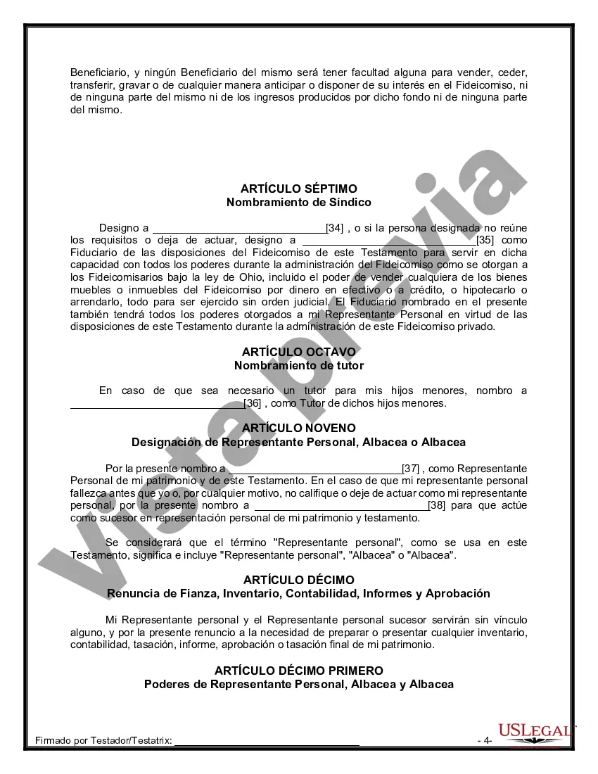 Preview Formulario de última voluntad y testamento legal para personas divorciadas que no se han vuelto a casar con hijos menores