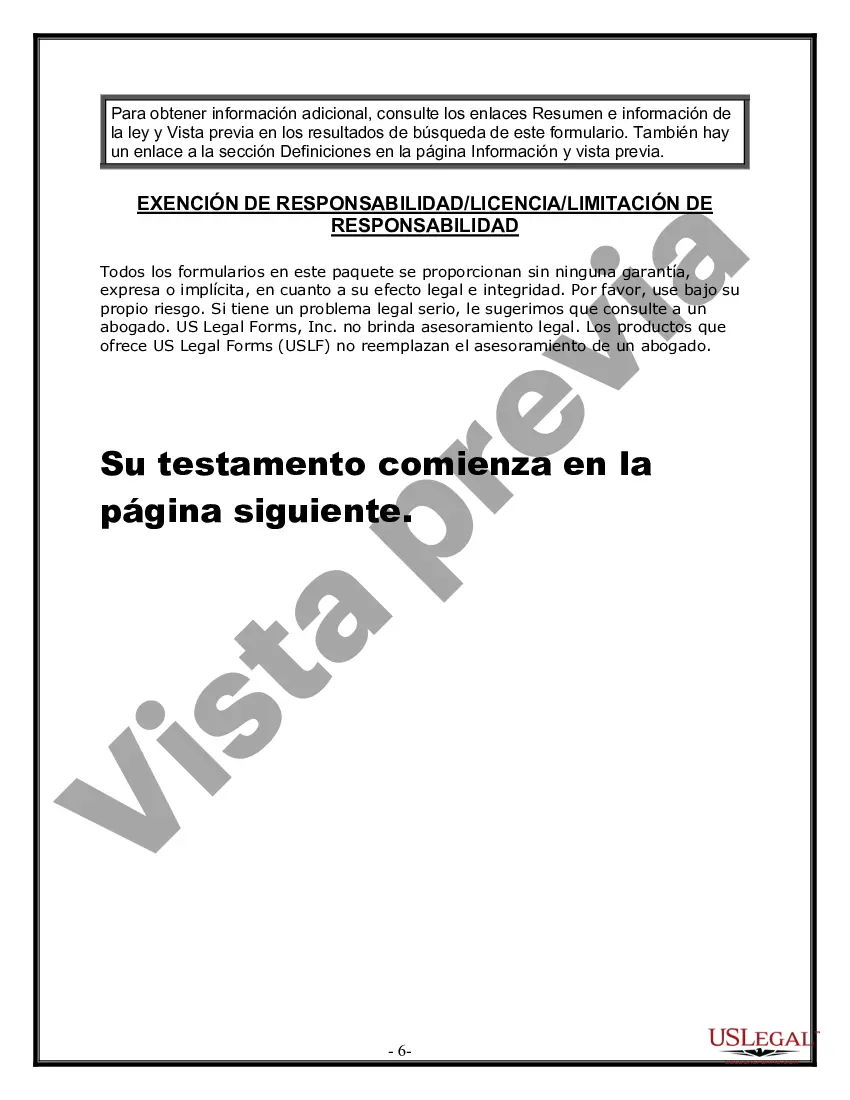 Preview Formulario de última voluntad y testamento legal para personas divorciadas que no se han vuelto a casar con hijos menores