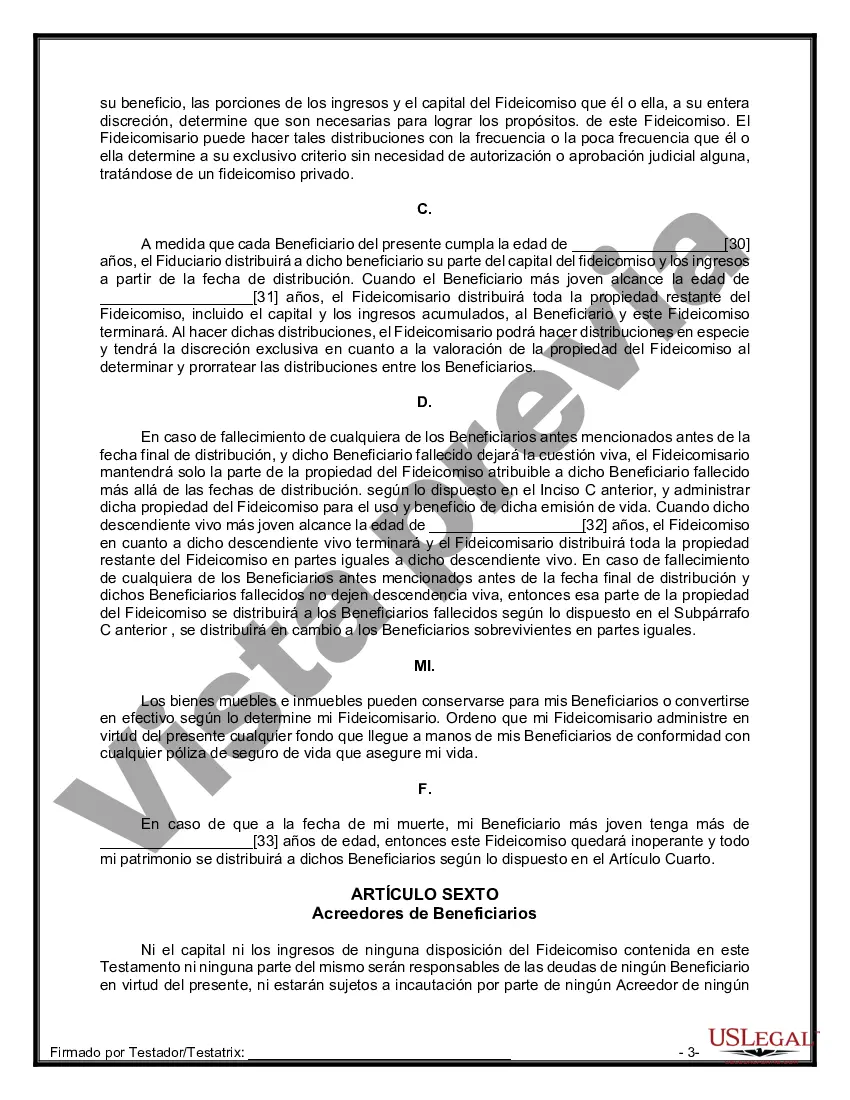 Preview Formulario de última voluntad y testamento legal para personas divorciadas que no se han vuelto a casar con hijos menores