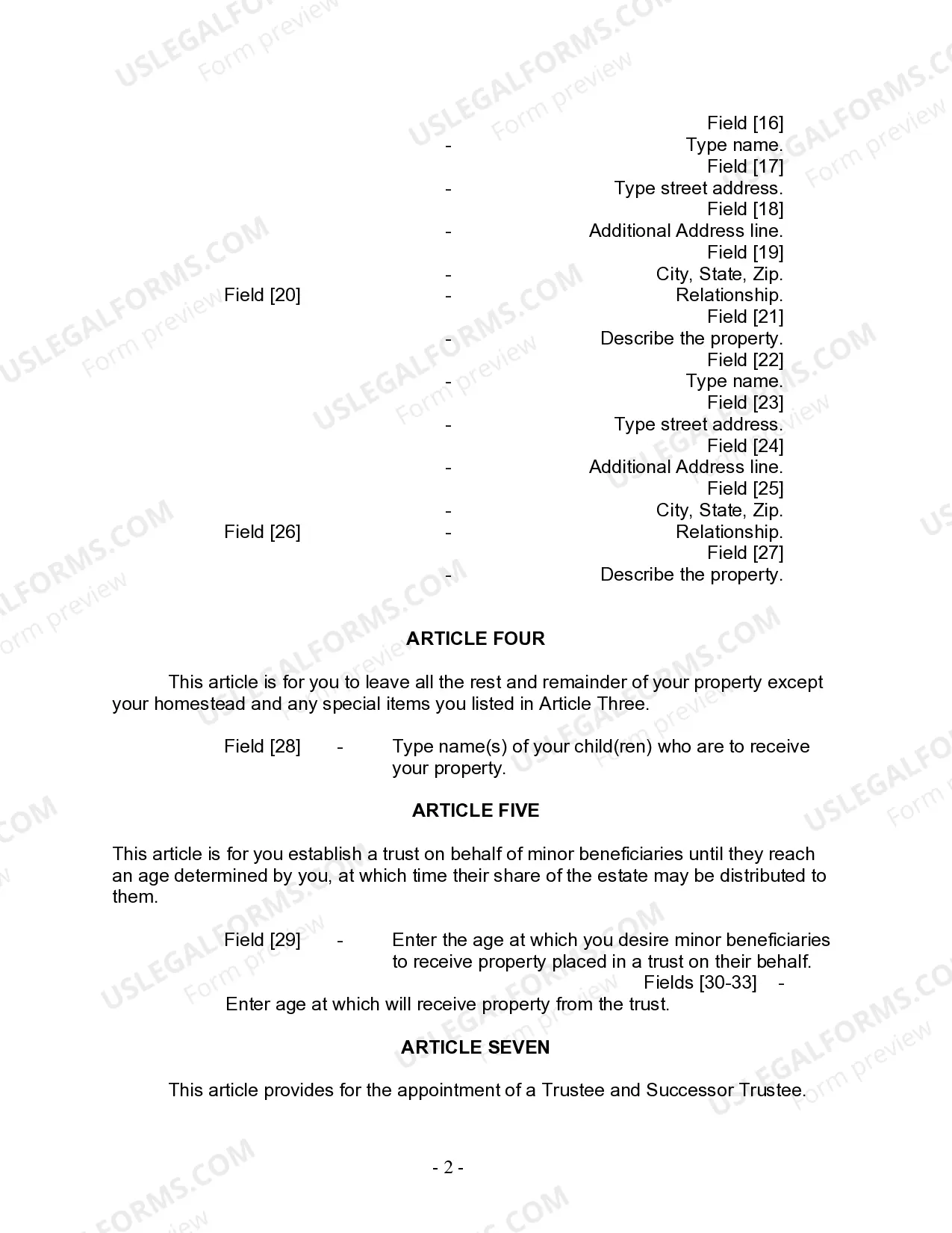 Preview Last Will and Testament for Divorced person not Remarried with Minor Children