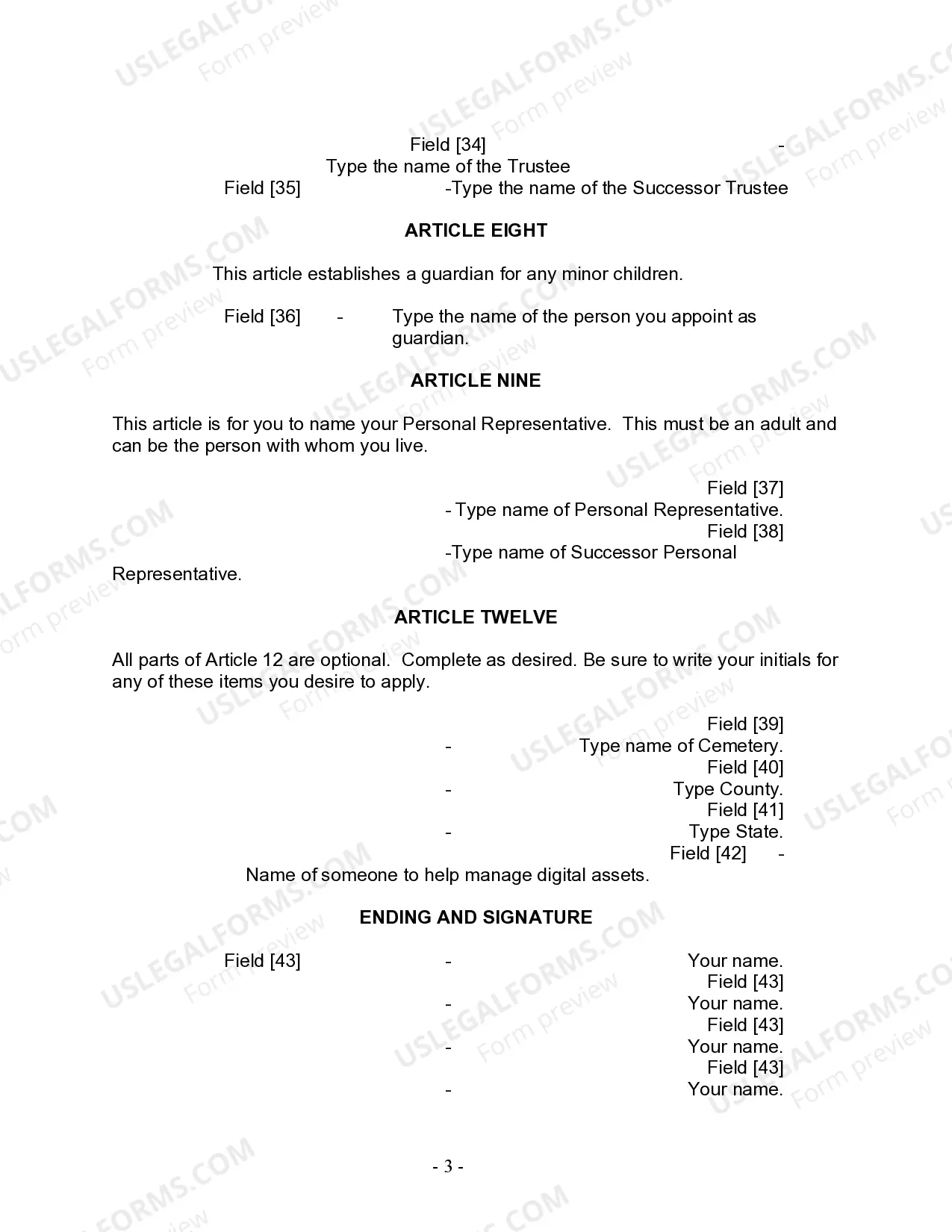 Preview Last Will and Testament for Divorced person not Remarried with Minor Children