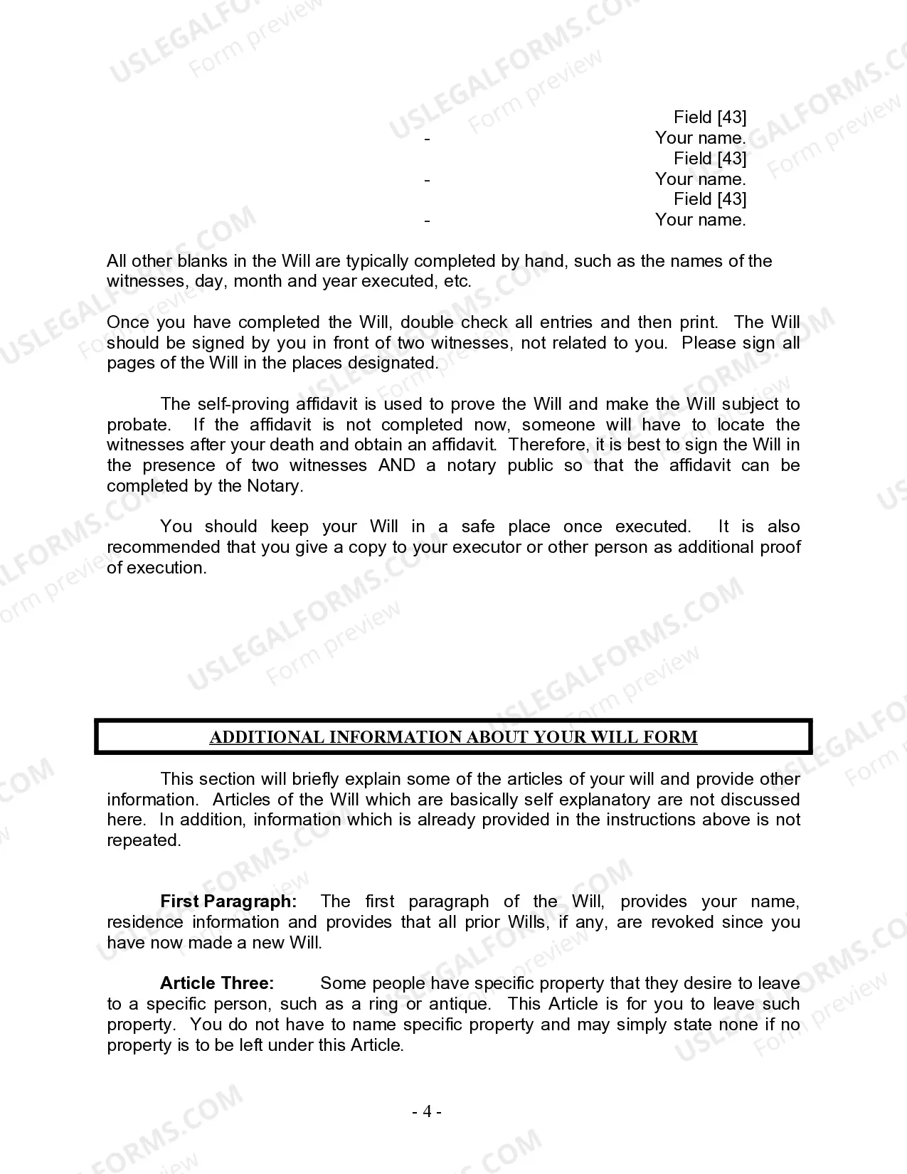 Preview Last Will and Testament for Divorced person not Remarried with Minor Children