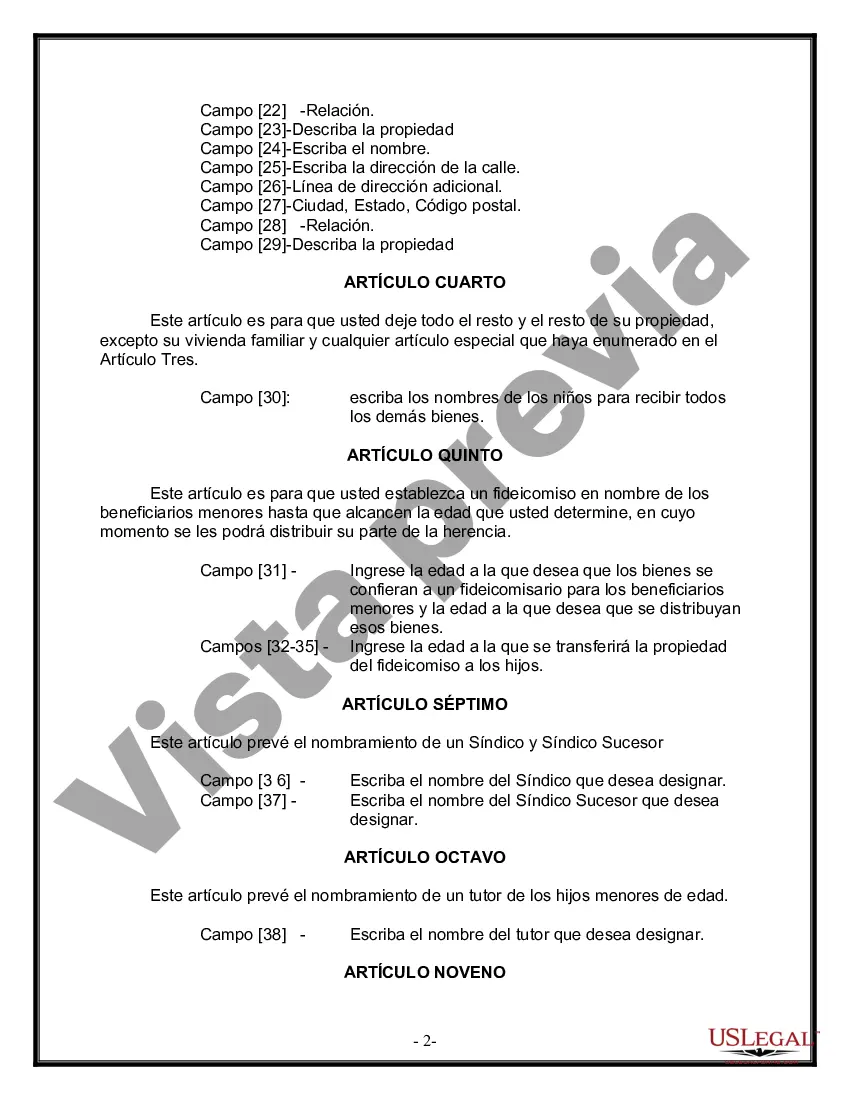 Preview Formulario de última voluntad y testamento legal para personas divorciadas que no se han vuelto a casar con hijos adultos y menores