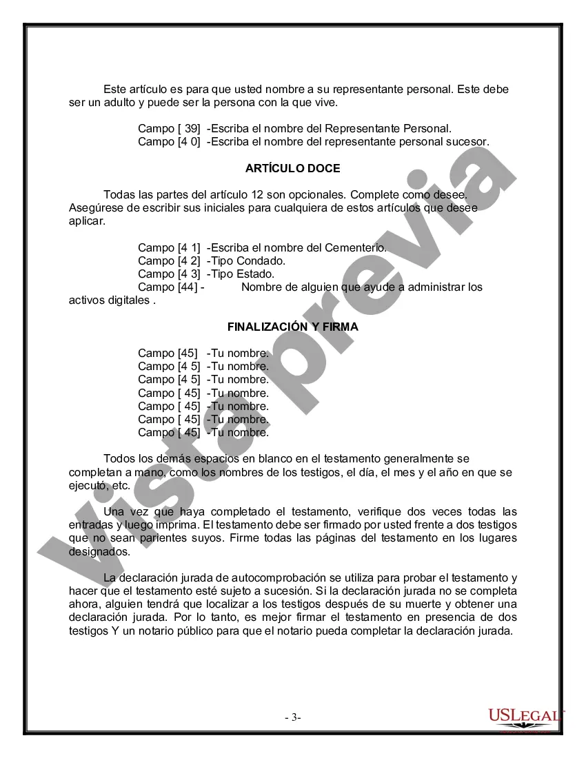 Preview Formulario de última voluntad y testamento legal para personas divorciadas que no se han vuelto a casar con hijos adultos y menores