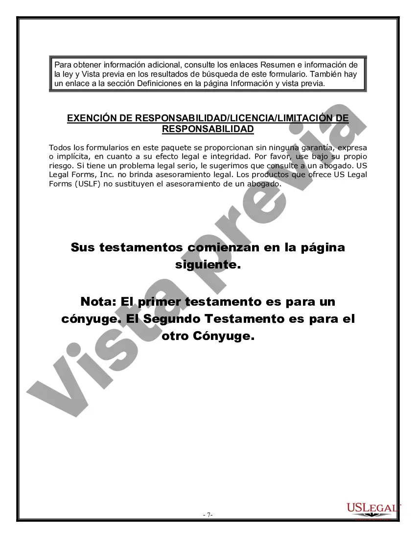 Preview Paquete de Voluntades Mutuas con Últimas Voluntades y Testamentos para Pareja Casada con Hijos Menores