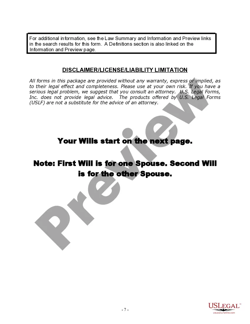 Preview Mutual Wills Package with Last Wills and Testaments for Married Couple with Minor Children