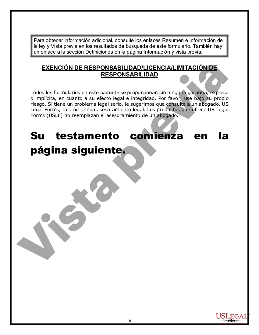 Preview Formulario de última voluntad y testamento legal para una persona casada sin hijos