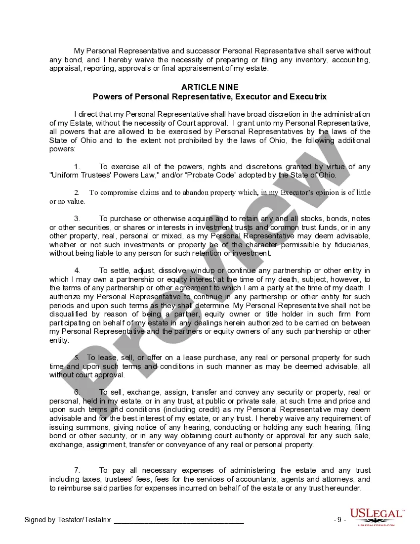 Preview Last Will and Testament for a Married Person with No Children