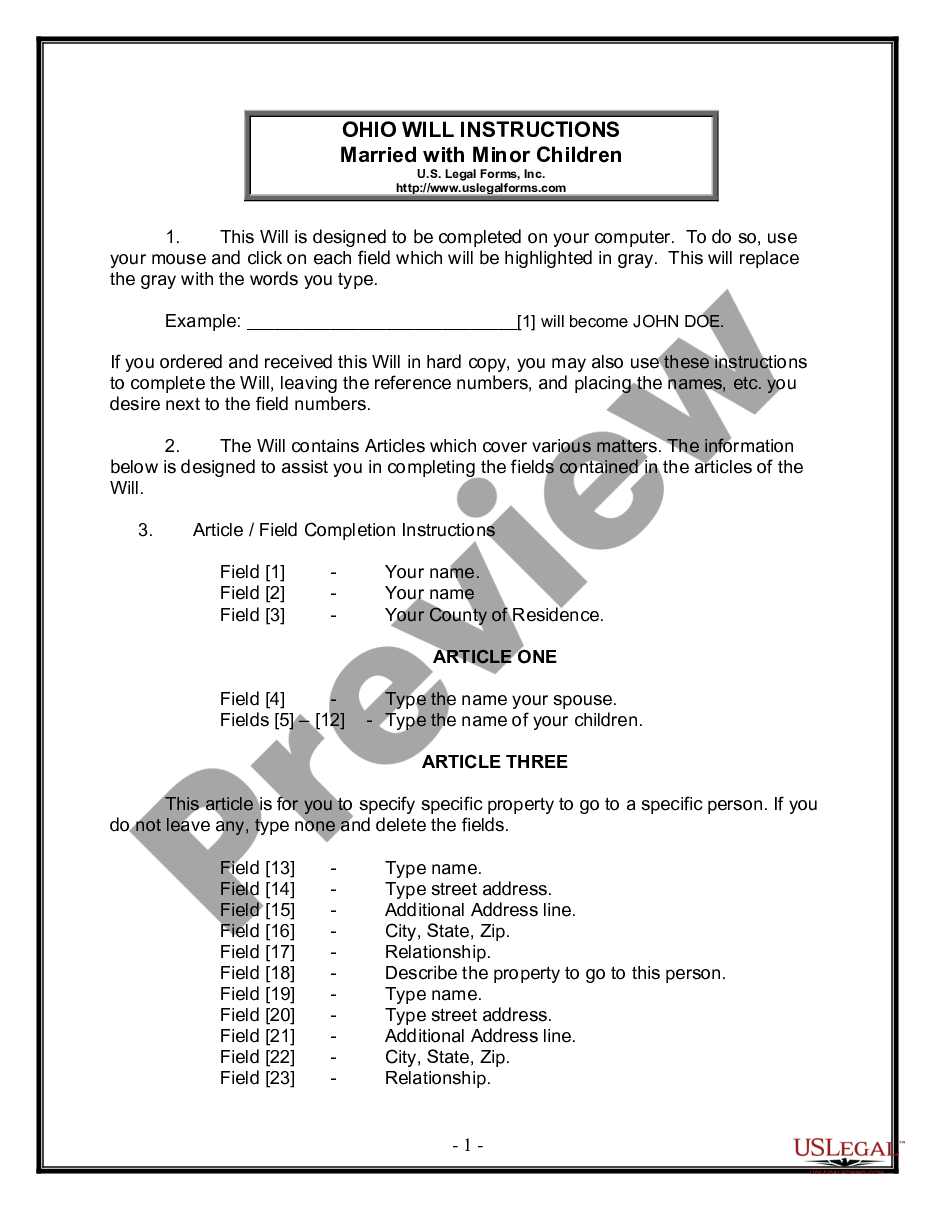 page 0 Legal Last Will and Testament Form for Married person with Minor Children preview