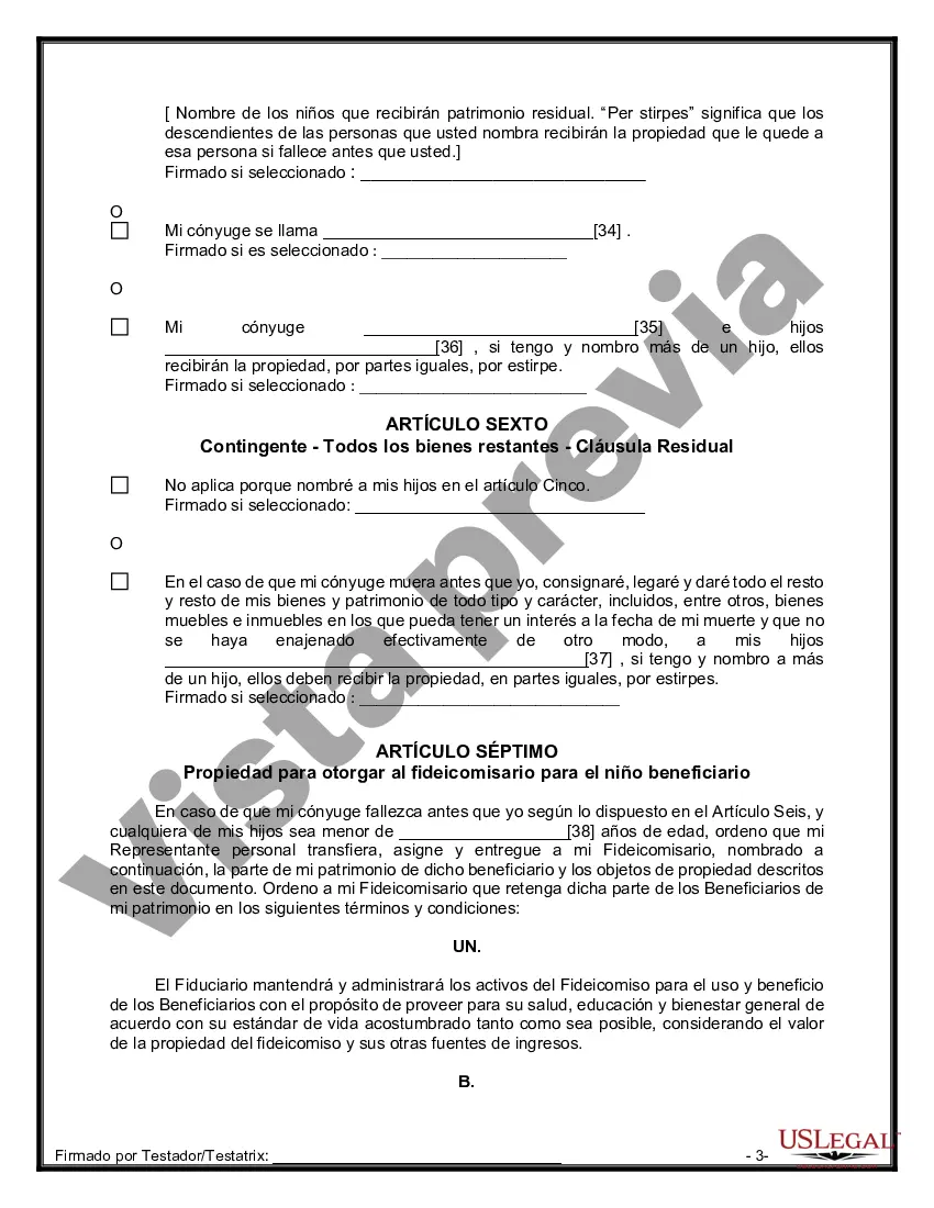 Preview Formulario Legal de Última Voluntad y Testamento para Persona Casada con Hijos Adultos y Menores de Matrimonio Anterior